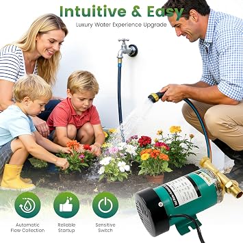 Water Pressure Booster Pump 120W Automatic Electric Hot Cold Shower Pump for Home Garden Irrigation Spraying Circulation Pump 25L/min 230V Brass Water Flow Switch