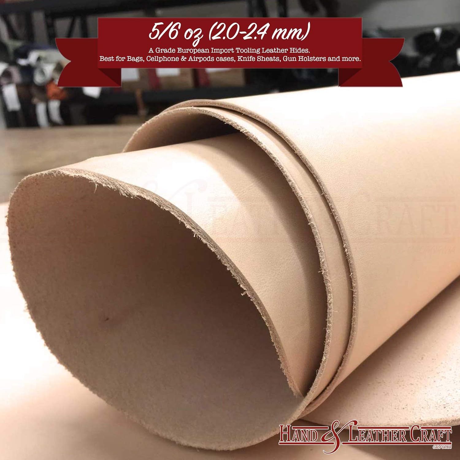 Hand & Leather Craft Veg Tan Tooling Leather Hide 5/6 oz – Full Grain Vegetable Tanned Cowhide for Carving, Tooling & Leather Crafts, A Grade Leather Working Material, 24"x24"