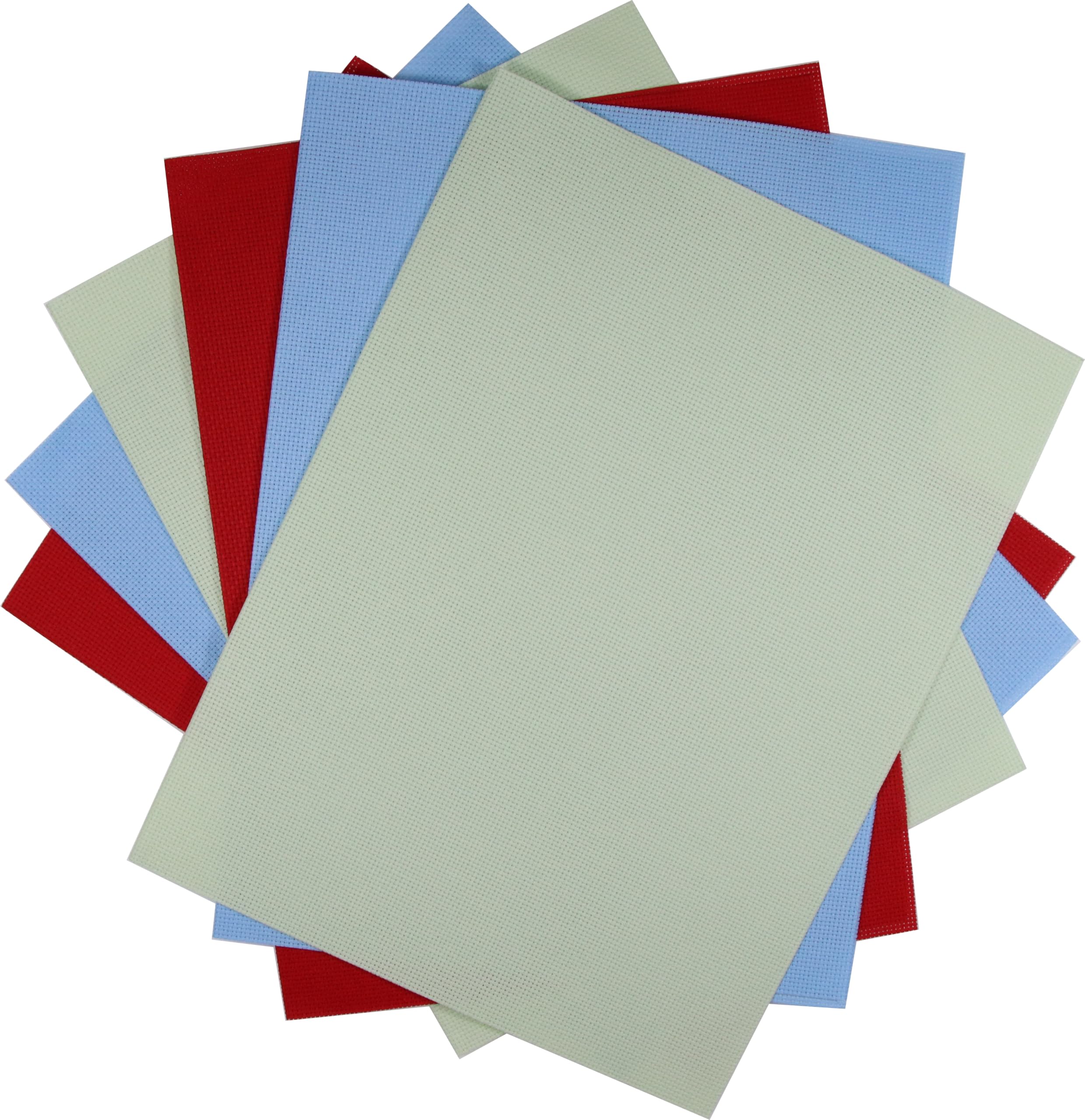 KCS 4/6 pc of 12" x 18" 30cmx45cm 16CT Counted Cotton Aida Cloth Cross Stitch Fabric (Light Blue+Light Green+Red, 6 pc)