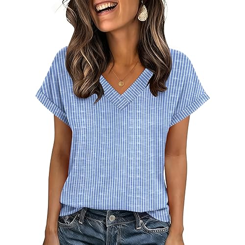 Zeagoo Womens Summer Tops Rolled Short Sleeve V Neck Shirts Casual Dressy Business Work Blouses Outfits