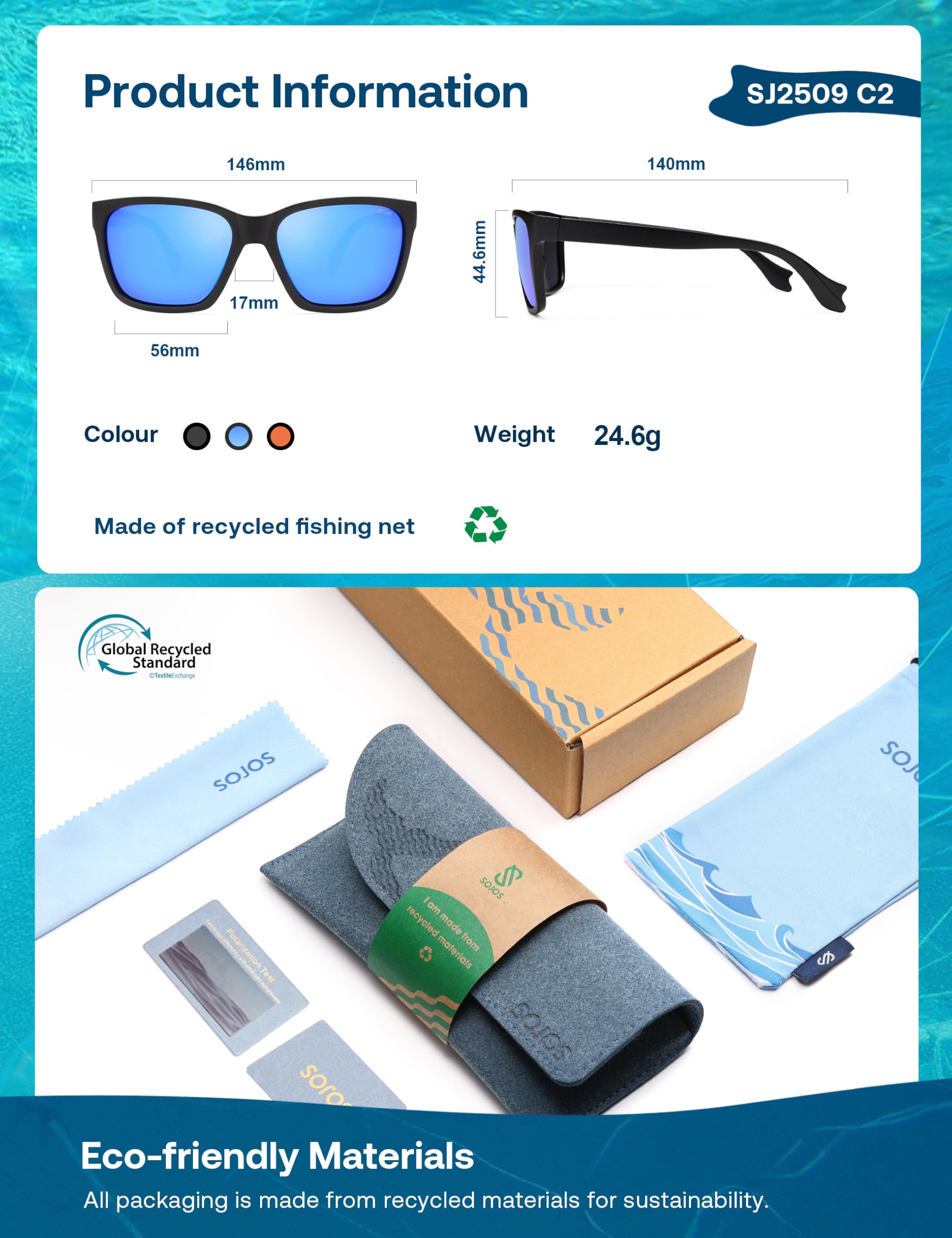 SOJOS Polarisiert Sonnenbrille Herren Damen Groß Retro Vintage Eckig UV400 Schutz Moderne Sonnenbrillen SJ2509