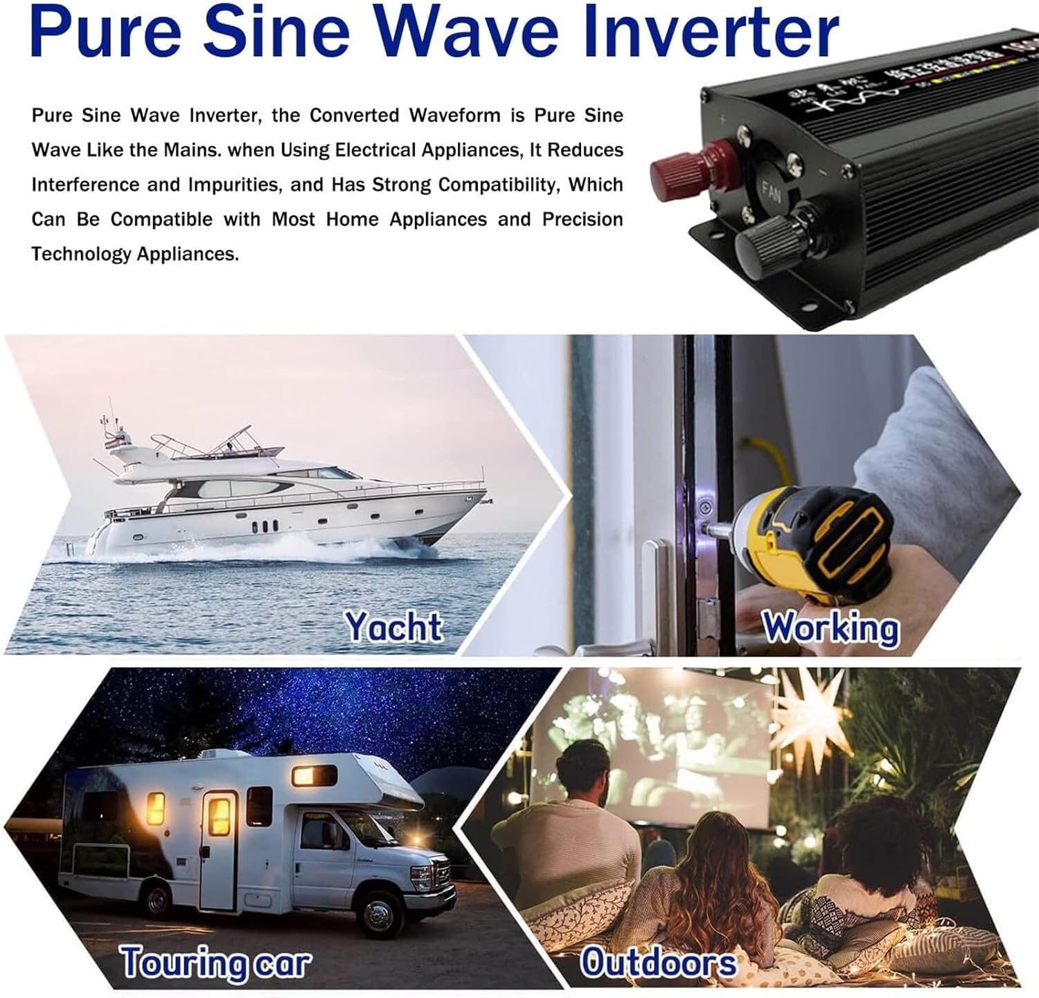 3000W Pure Sine Wave Inverter, 48V to 220V AC Converter, High Power Solar Vehicle Transformer, Ideal for Home & RV, 110V/230V AC Outlets, Peak 4000W