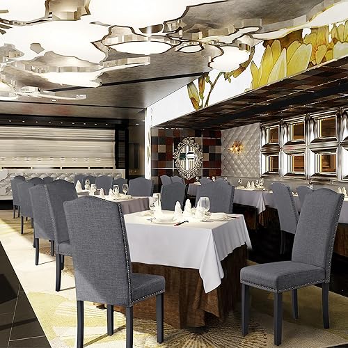 Miniatura 8 de Yaheetech Juego de 6 sillas Parson sin brazos con patas de madera de goma y tela no tejida para cocina, comedor, sala de estar, recepción, color