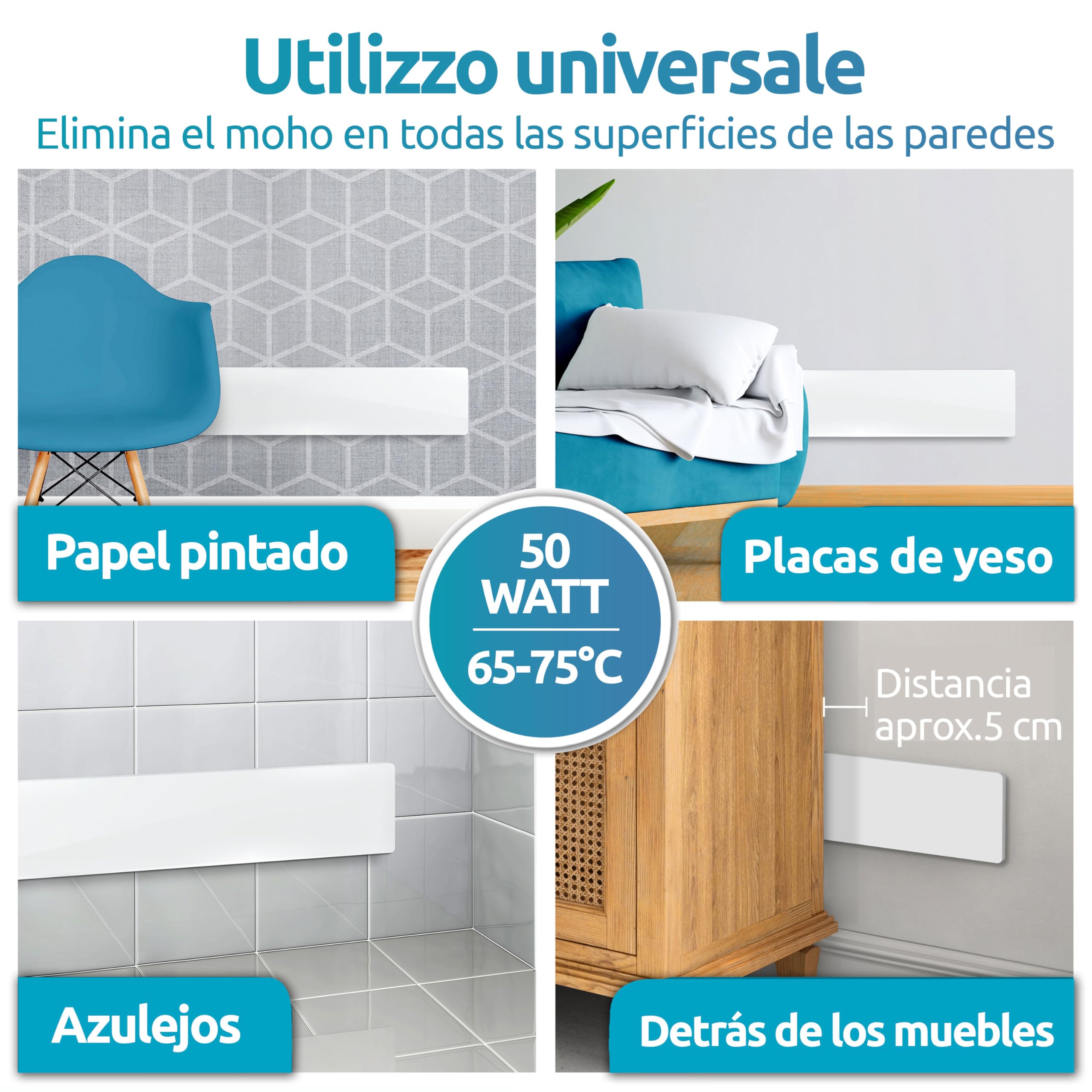 ELIAS Destructor de moho – Desmoldeo negro para paredes sin productos químicos – Calefacción de pared para cada habitación – Potente calentador antimoho como alternativa al spray de moho