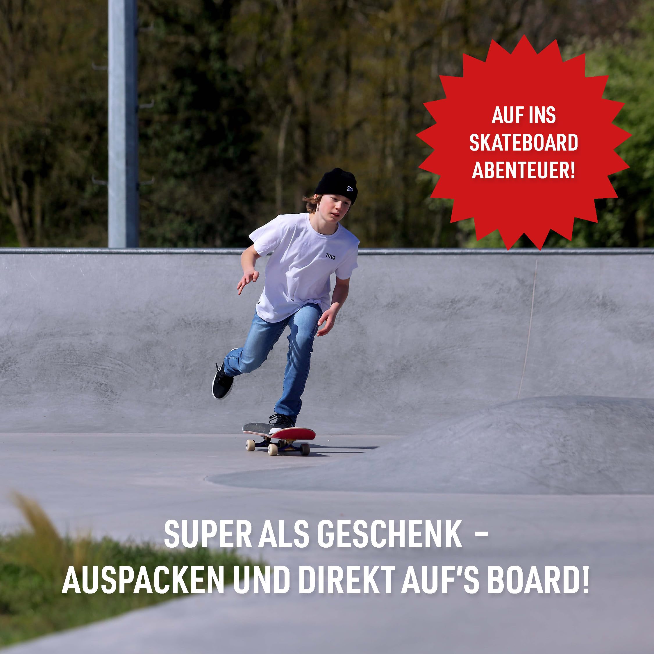 TITUS Skateboard Premium - Komplettboard – Skateboard Erwachsene, Jugendliche & Kinder ab 9 Jahre, für Fortgeschrittene