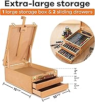 Vista 2 de VISWIN Caballete de mesa grande con caja y 3 cajones de almacenamiento, caballete de escritorio portátil ajustable de madera de haya para pintar