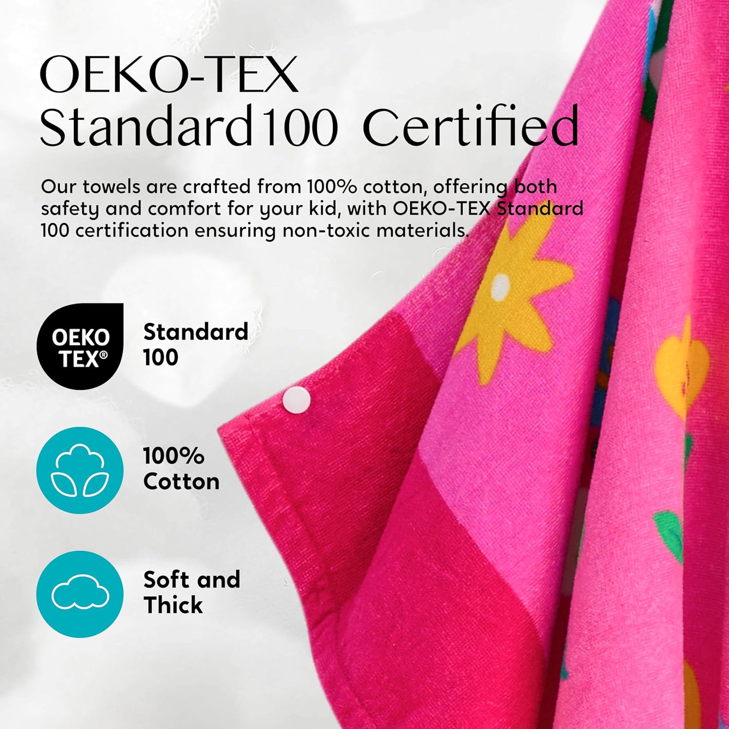 Joiedomi Hooded Towels for Kids Pink Unicorn Soft 100% Cotton Kids Beach Towel 30" x 50" for 3-10 Years Boys Girls Beach Hooded Poncho Absorbent Pool Toddler Swim Bath Wrap - Image 3