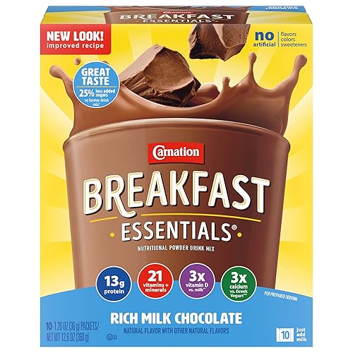 Miniatura 4 de Carnation Breakfast - Mezcla de bebida nutricional en polvo, 1 fresa, 1 rico chocolate con leche, 1 vainilla francesa clásica, 10 paquetes por caja