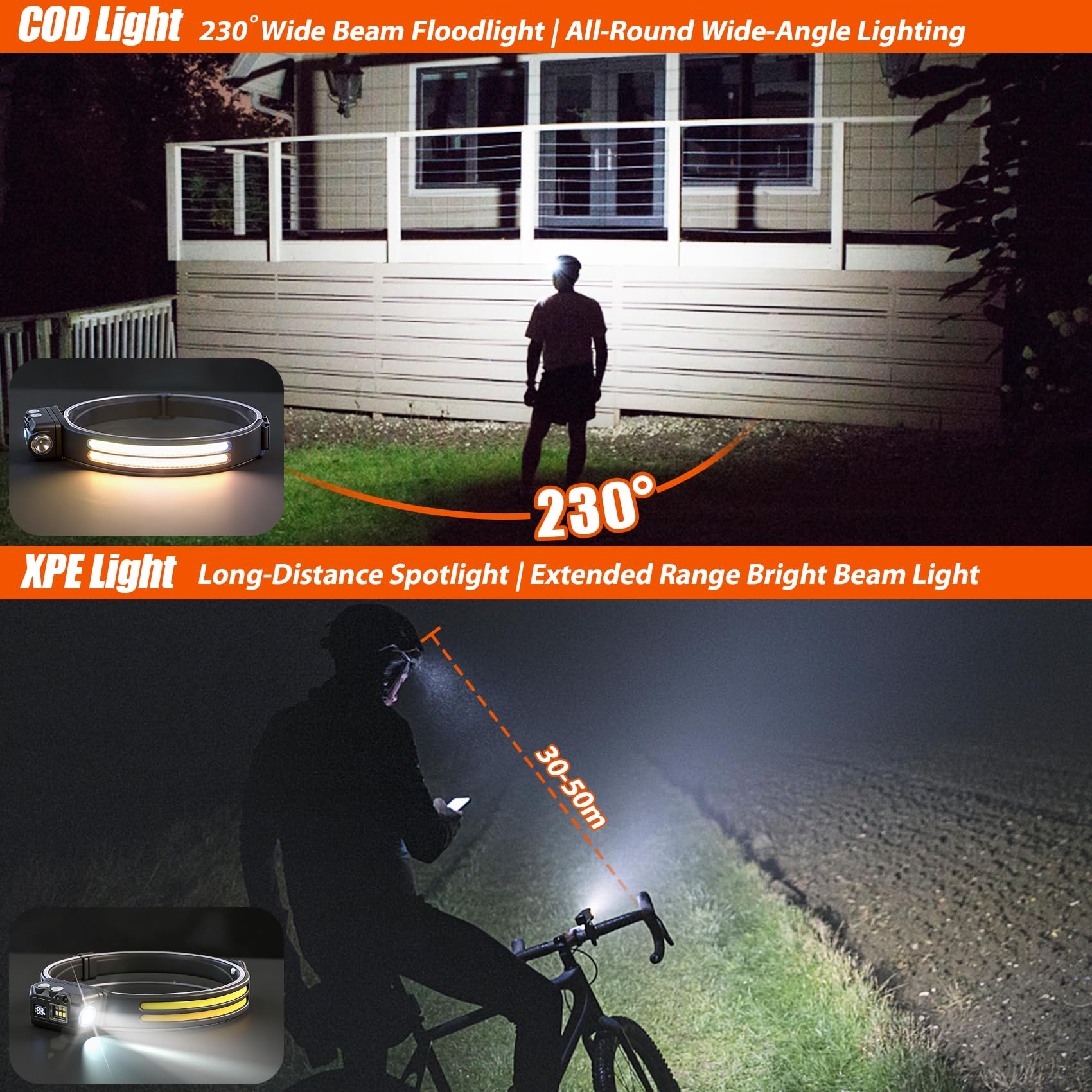 Stirnlampe, wiederaufladbar, 6er-Pack, 230° COB Weitstrahl-Stirnband, Mini-LED-Stirnlampe mit abnehmbarem Magnetbefestigungsdesign, 3 + 5 Modi für Outdoor, Camping, Angeln, Laufen