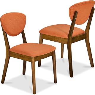 Best Choice Products Mid-Century Modern Dining Chairs Set of 2 - Upholstered Armless Wood with Padded Cushions, Walnut/Burnt Orange