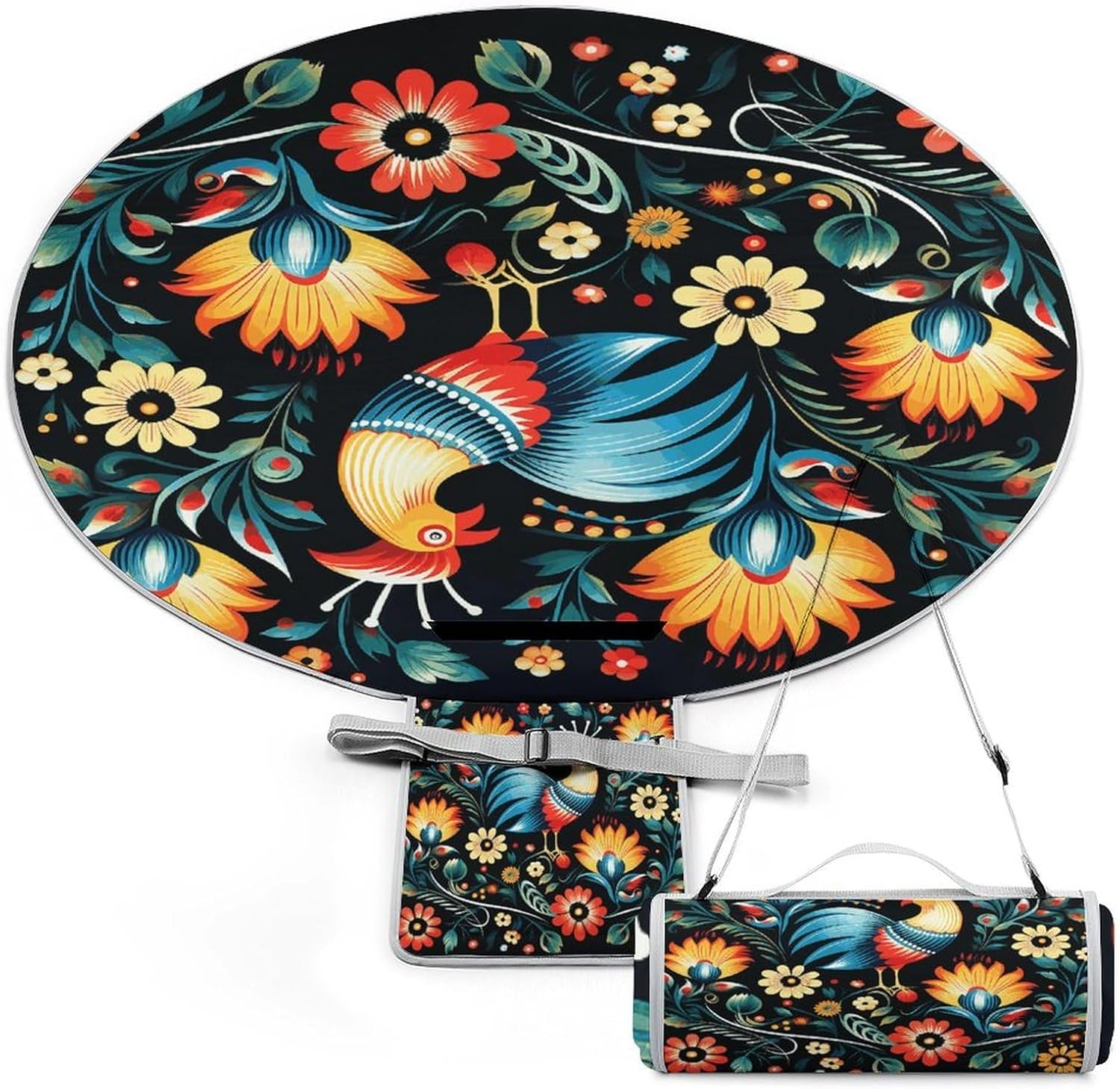 Polish Folk Art Pattern Picnic Mat Lightweight Waterproof Picnic Blankets Extra Large Picnic Outdoor Blankets Foldable Sandproof Beach Blanket for Park Beach Camping Courtyard 58.3''x58.3''