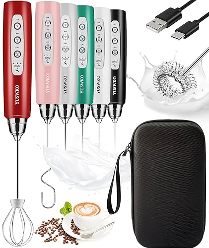 YUSWKO Rechargeable Milk Frother for Coffee, Handheld Drink Mixer with