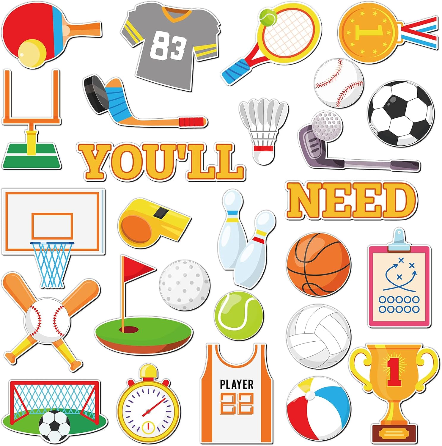 QOUBAI 40 PCS You Will Need Sport Magnets Classroom Supplies Teacher Student Elementary Classroom Must Have Magnetic Educational Teaching Tool Whiteboard Fridge Decorations Back to School Party Favors