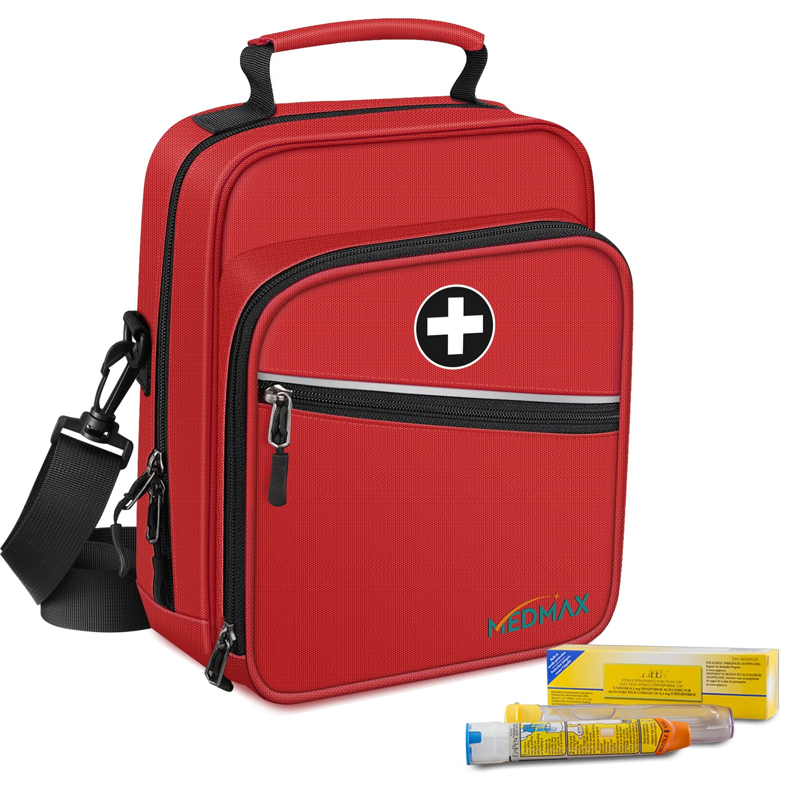 MEDMAX Borsa per Insulina da Trasporto, Isolata EpiPen Custodia da Viaggio con Tracolla, Portatile Diabete Organizer per Auvi-Q, Inalatore per Asma e Spray Nasale (Solo Borsa), Rosso