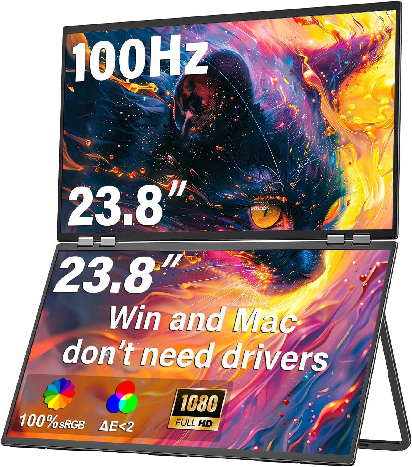 - InnoView 23.8" FHD Dual Portable Monitor 1920x1080P 100% sRGB - Foldable & Stackable Design with 315° Screen Adjustment & 180° Stand | USB-C/HDMI, Dual Monitor for Laptop, Mac, Windows