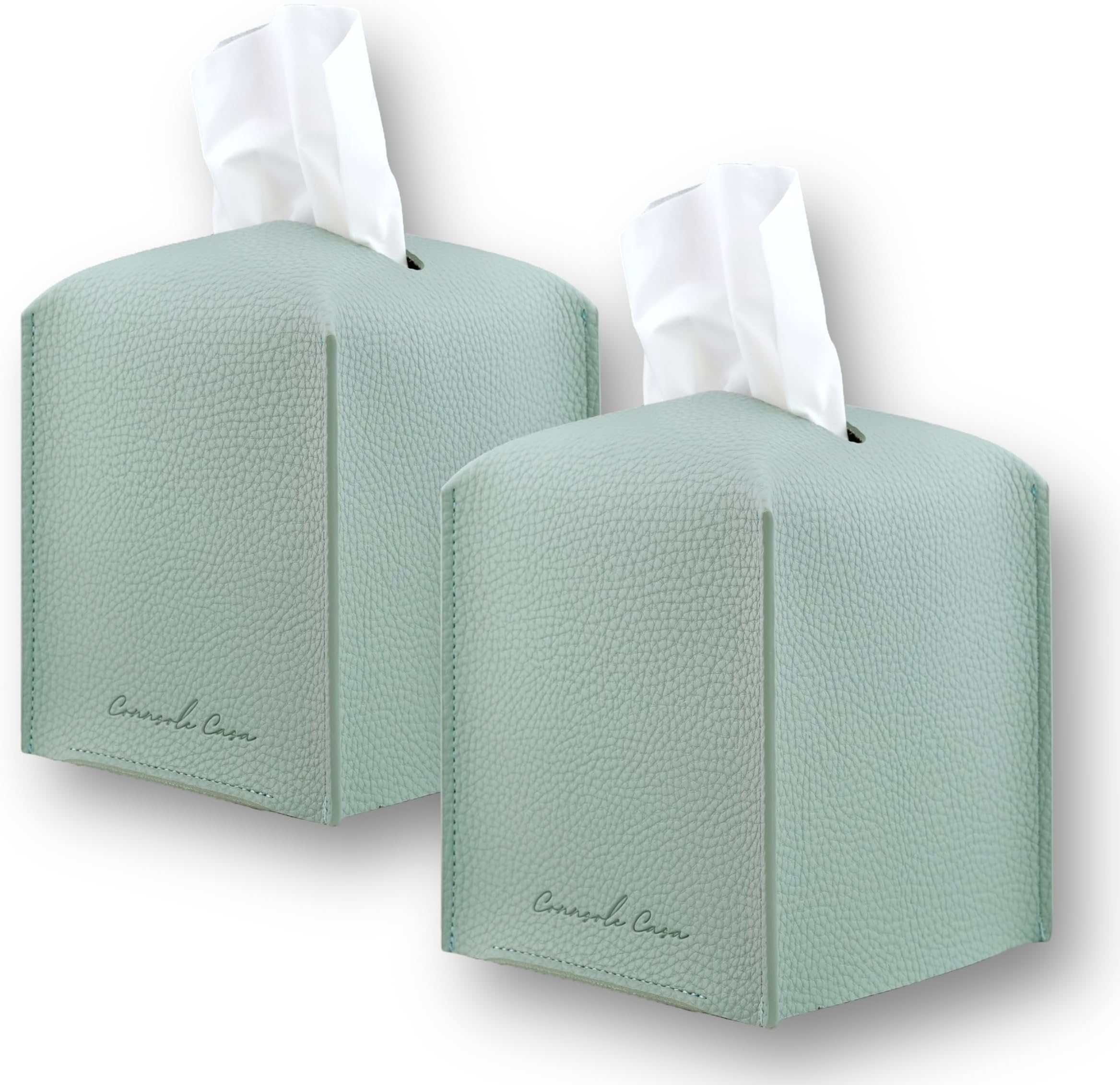 Premium PU Leather Tissue Box Holder - Elegant Hotel-Style Tissue Box Cover for Home, Office & Car Décor, Tissues Cube Organizer for a Natural & Classic Look (Teal 2 Pack)