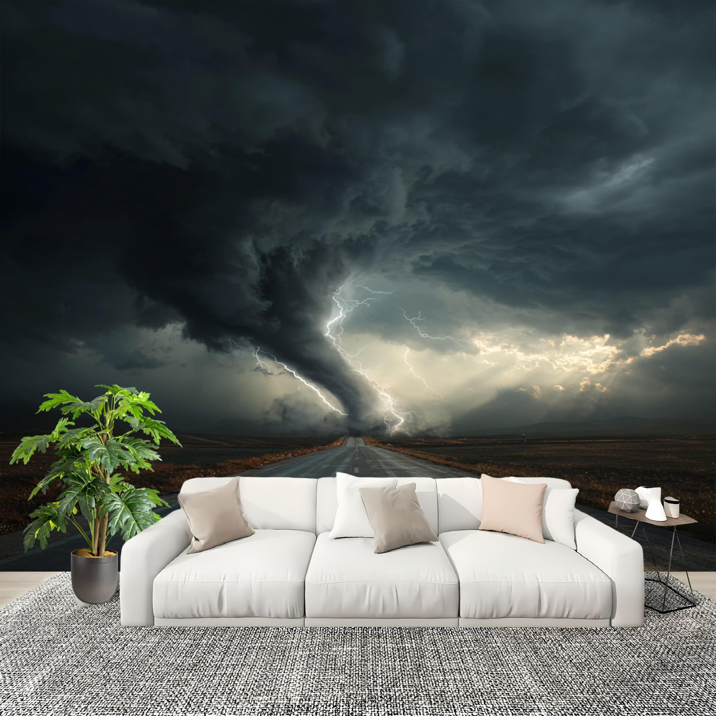 Papier peint intissé gris anti-poussière foudre de tornade