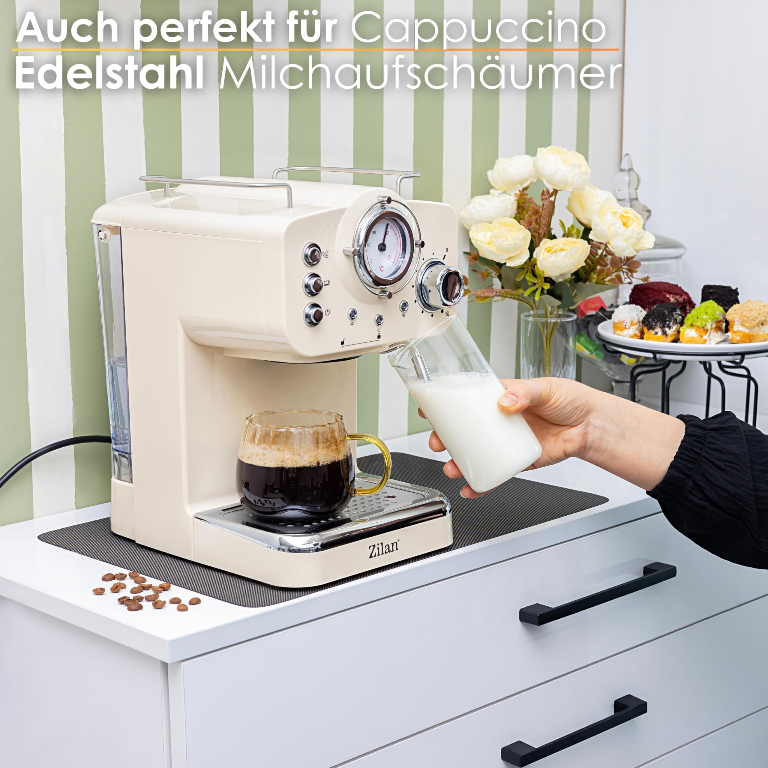 Zilan Machine à expresso avec mousseur à lait - 15 bar - Machine à cappuccino - Porte-filtre - Machine à café - Machine à expresso - Machine à café