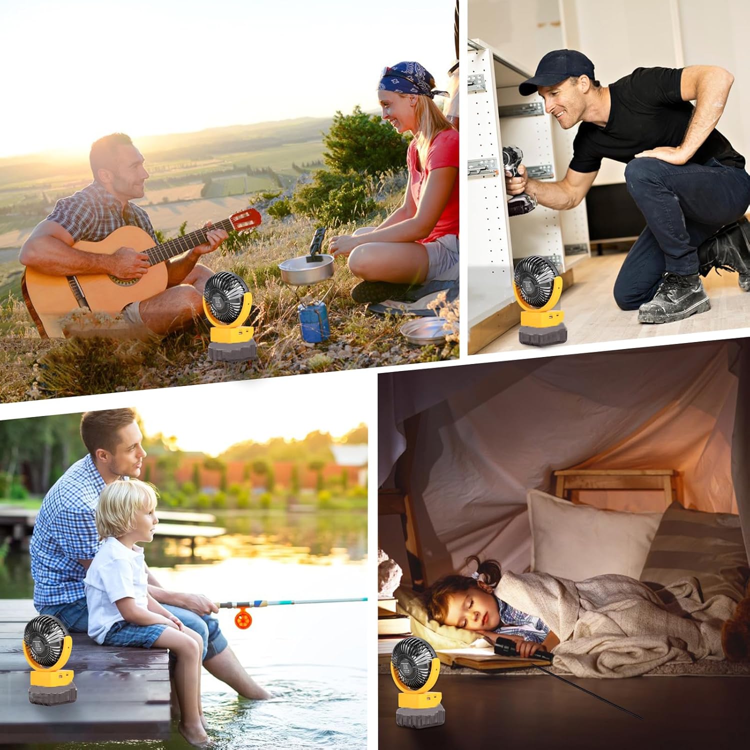 Rozlchar Portable Cordless Fan Compatible For DeWALT 18V 20V Battery, Work for DCB182 DCB183 DCB204 DCB206, Jobsite Fan w/USB A/C Fast Charging For Camping Workshop and Construction Site(No Battery)