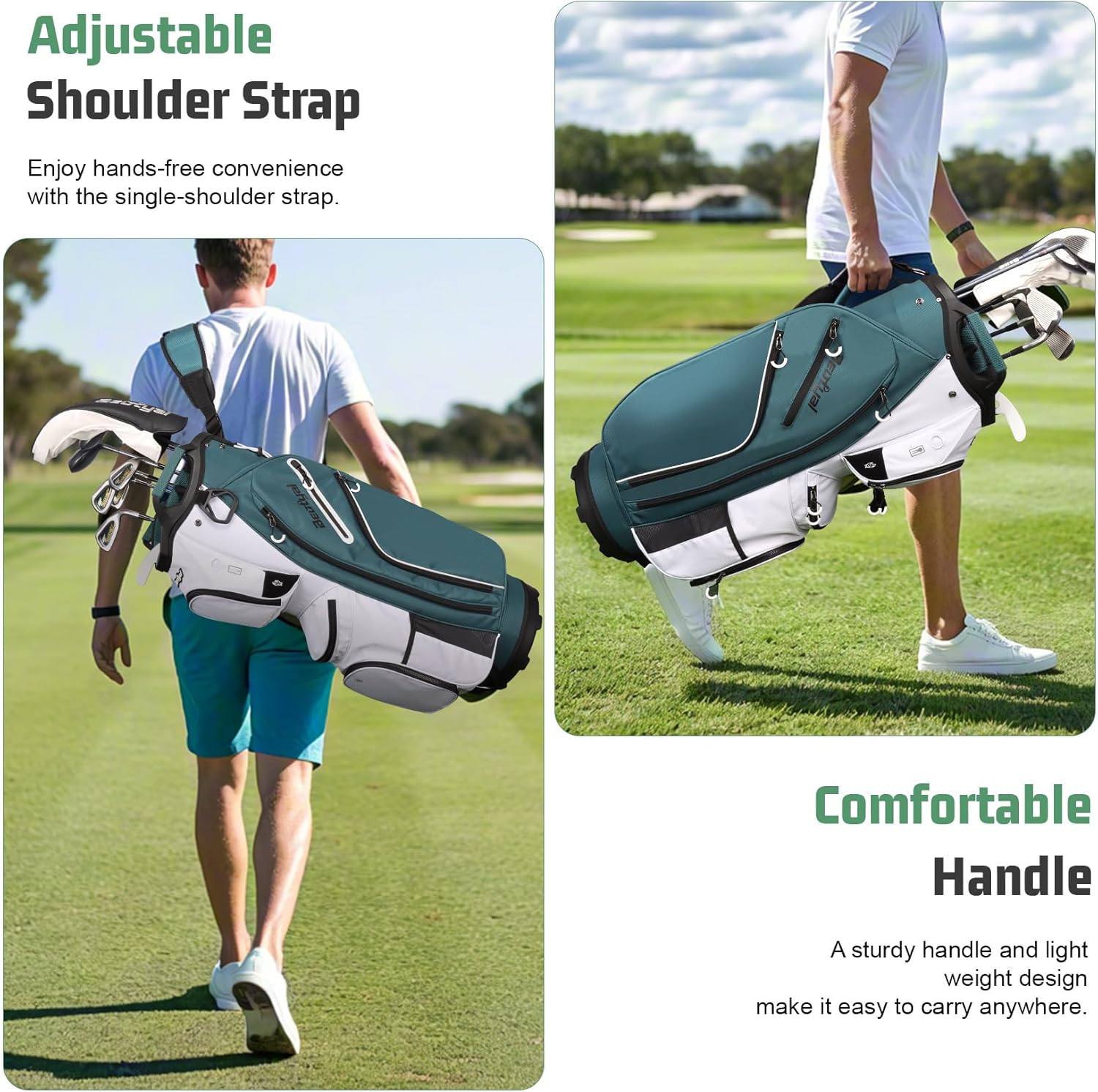 Golf Cart Bag 15 Way Organizer Divider Top Golf Club Cart Bag for Men Women with Cooler, Handles and Rain Cover