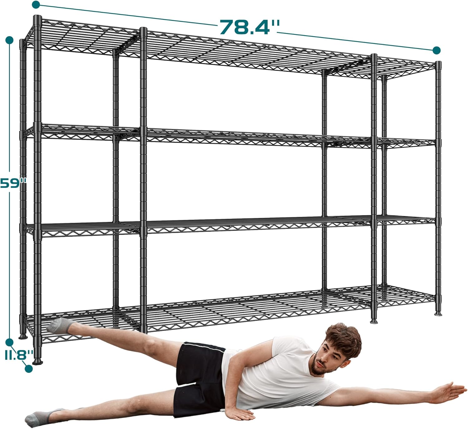 REIBII 78.4" W Storage Shelves 1500LBS, Metal Shelving Unit Wire Shelving for Garage Storage Rack, Adjustable Metal Shelf for Pantry Commercial Kitchen Garage Shelves, 78.4" W x 11.8''D x 59''H