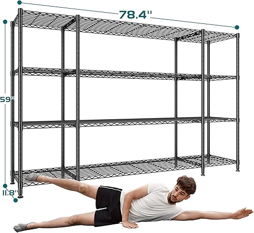 Miniatura 3 de REIBII Estantería de alambre para garaje de 78.4 pulgadas de ancho, carga de 1500 libras, estantería de metal de 4 niveles con estantes de