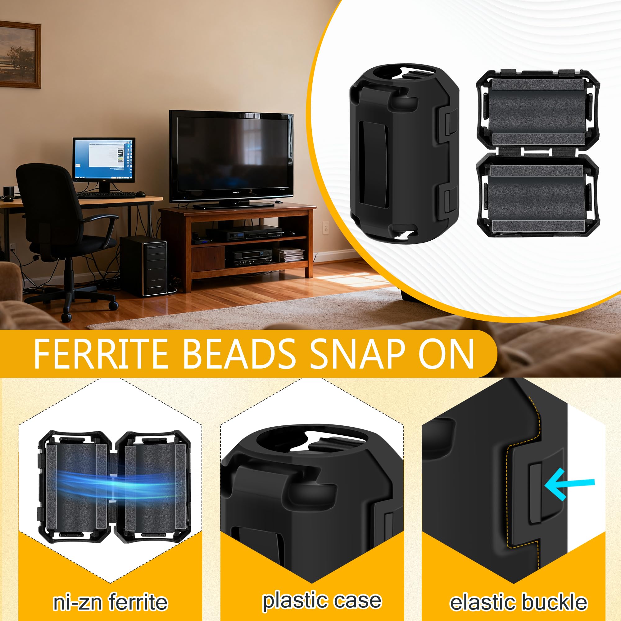 Snapklik.com : 25Pcs Ferrite Chokes Ferrite Beads Snap On RFI EMI Noise ...