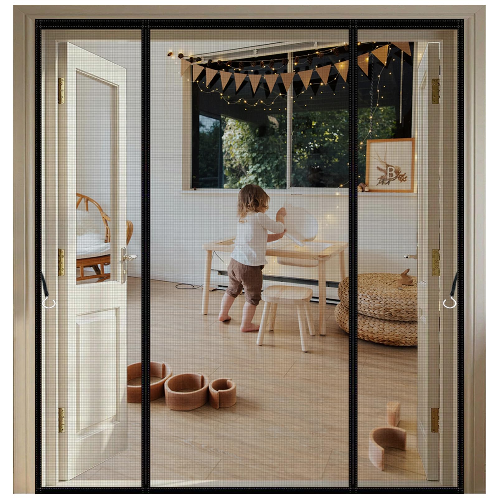 Double-Opening Magnetic Fly Screen Door, Heavy Duty Self-Sealing Mesh Net with Magnets for Patio French Door – No Drill Hands Free Bug Curtain Keeps Flies Out, Black 180x185CM — image 1