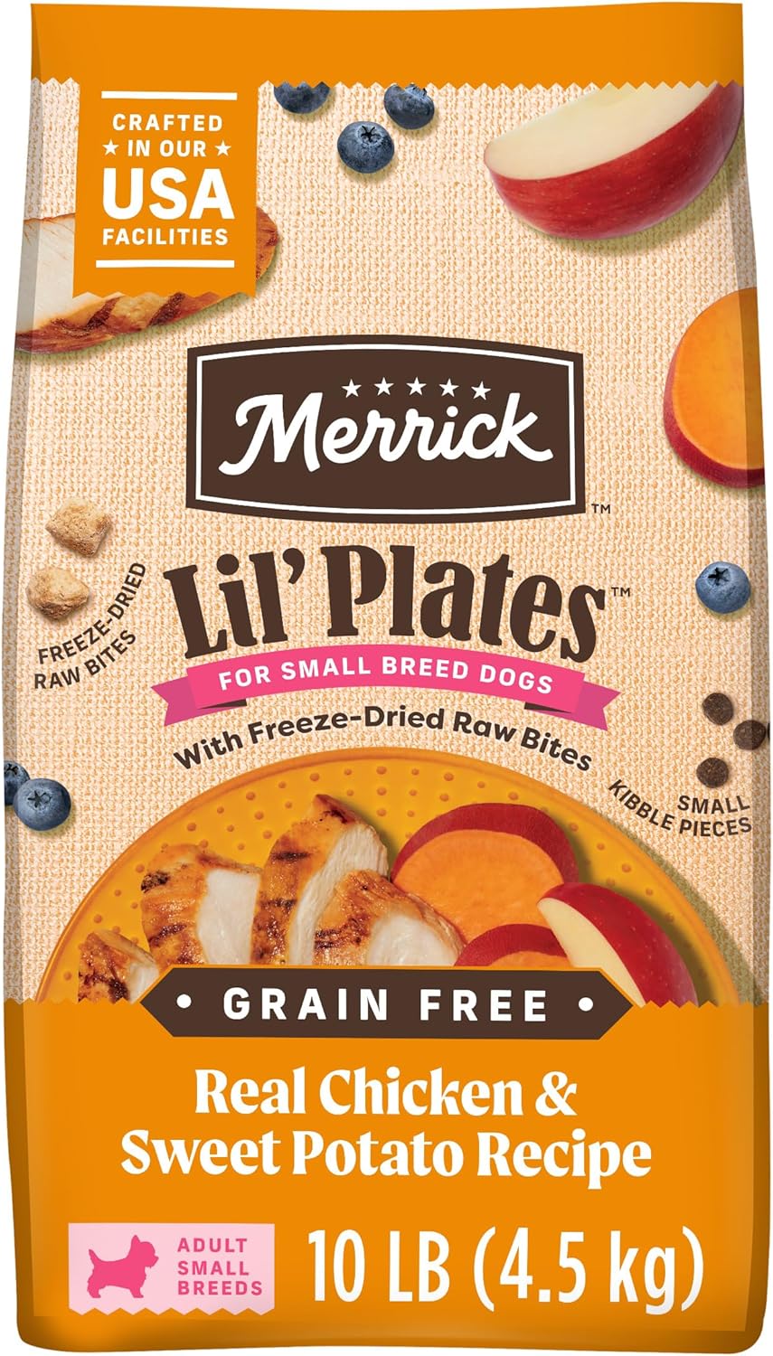 Merrick Lil’ Plates Grain Free Dry Dog Food For Small Dogs, Chicken And Sweet Potato Kibble With Raw Bites - 10.0 lb. Bag