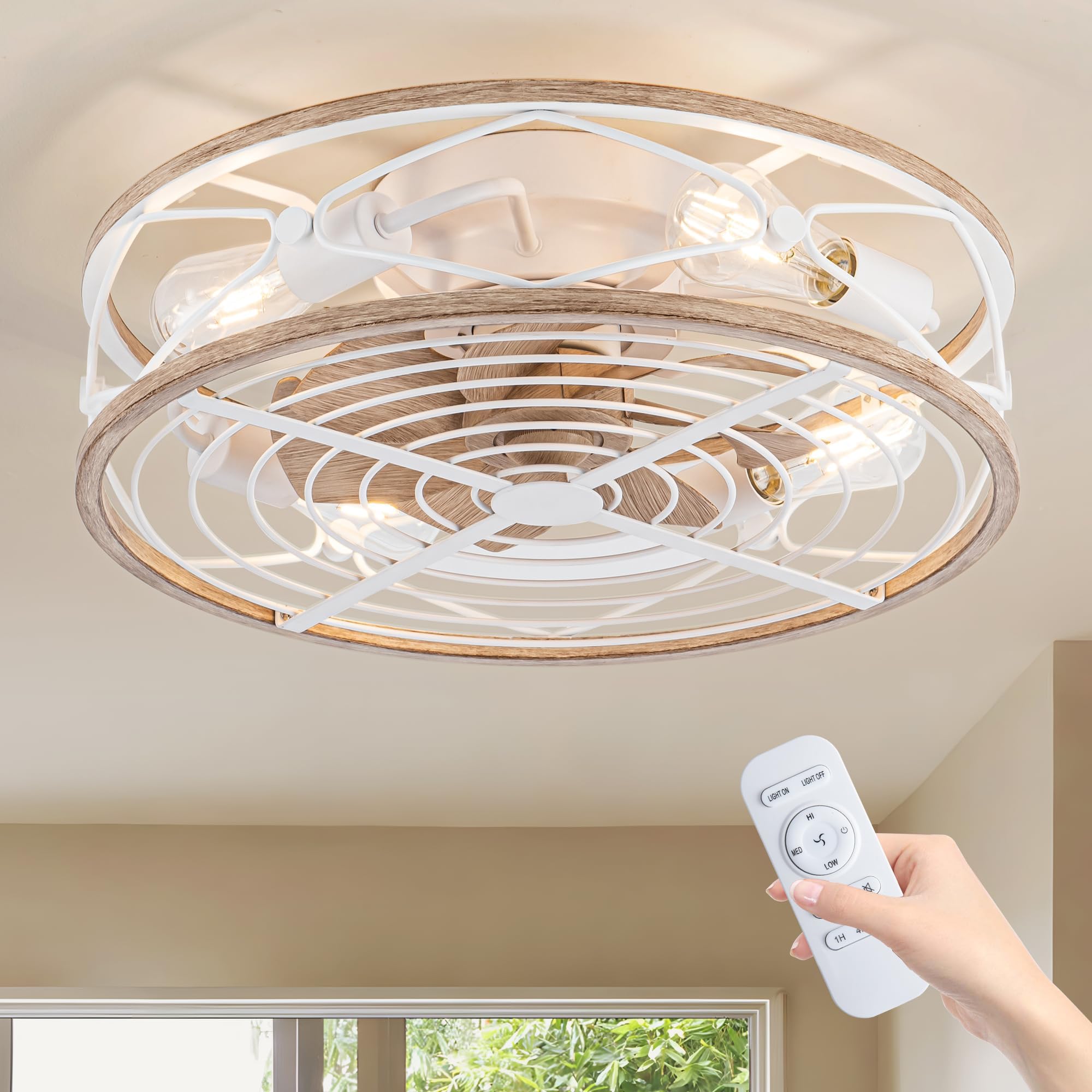 TIFEROR Flush Mount Ceiling Fan with Light, 20" โFarmhouse Low Profile Ceiling Fan with Remote, Reversible Motor, Suitable for Bedroom, Kitchen, Dining Room, Hallway