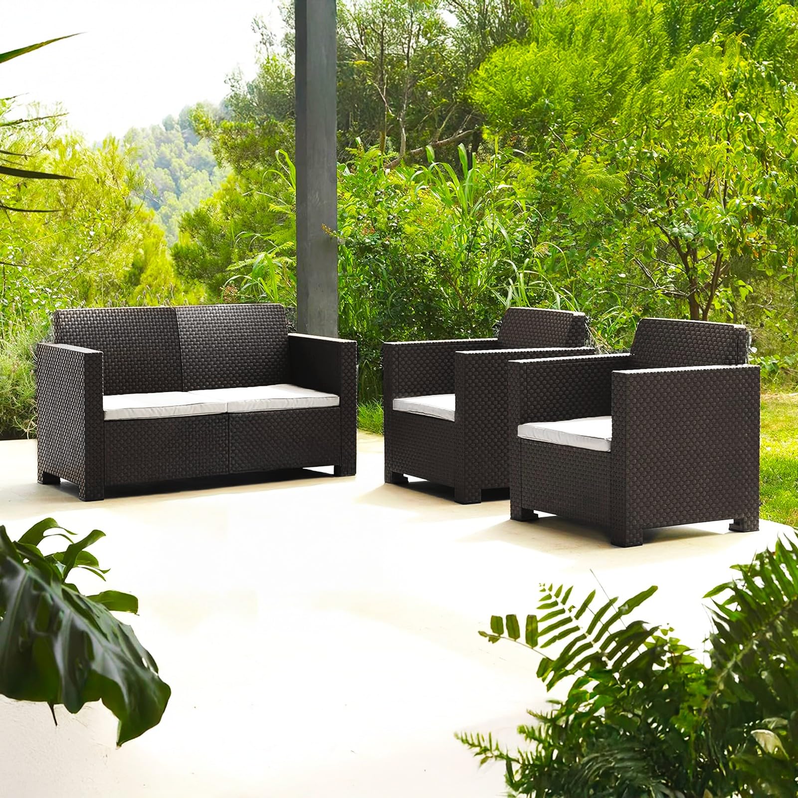 PARAMAISON Set di 4 Cuscini da Esterno per Salottino in Rattan, Sfoderabile Imbottito | 58x51x5cm Beige