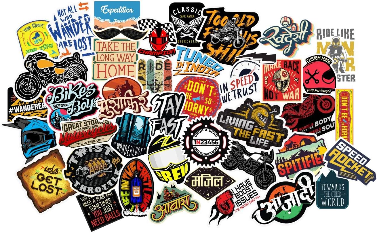 CodersParadise Waterproof Bike Sticker | Premium Stylish Decals for Helmet, Tank & Visor | Durable Vinyl Stickers for Riders & Bikers (Pack of 50)