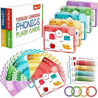 Hapyland 70PCS Phonics Flash Cards Kindergarten with Sorting Rings - 468 Sight Words with Pictures & 10 Life Skill Cards for Pre-k Kindergarten 1st 2nd 3rd Grade Age 3-8