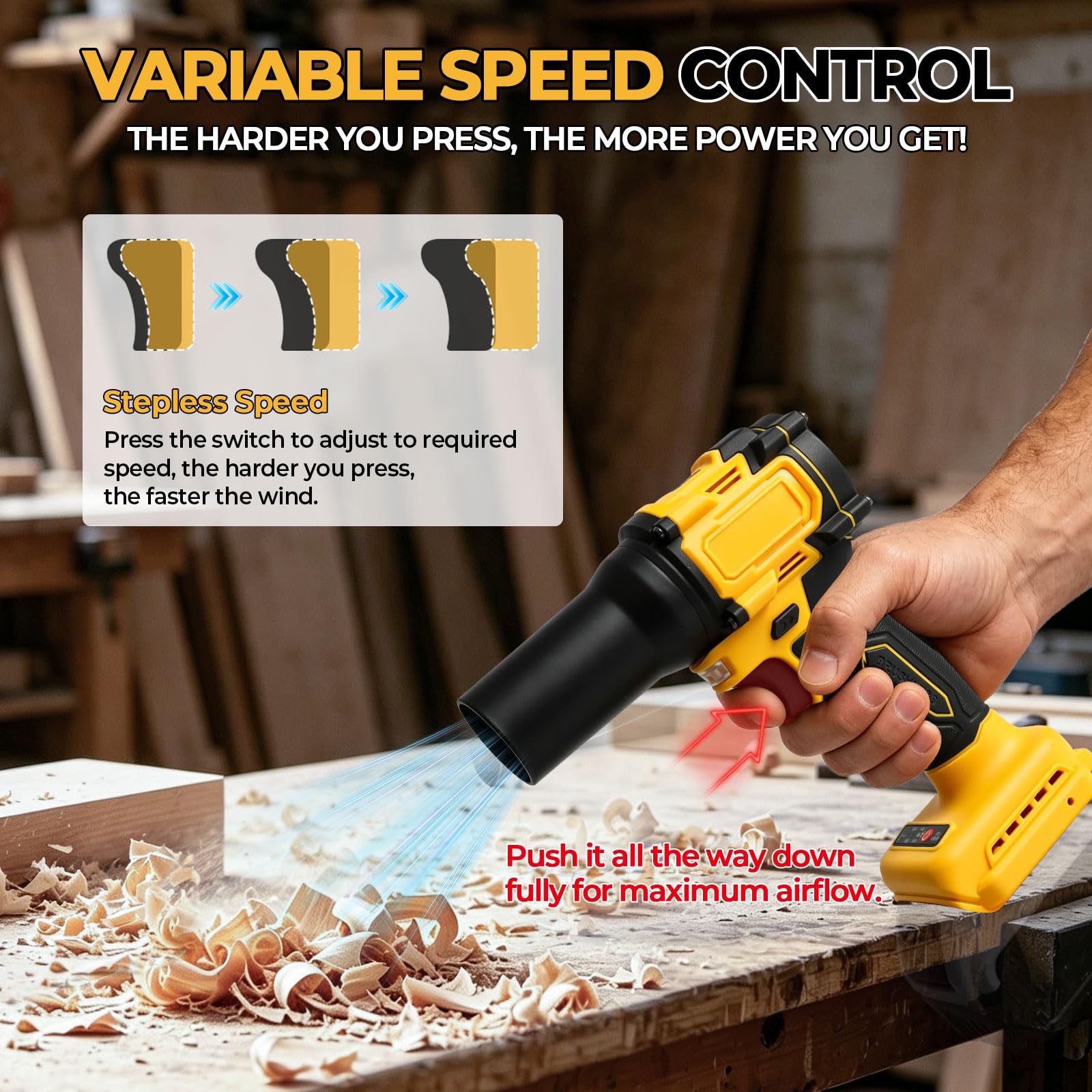 Soffiatore e aspiratore per foglie senza fili compatibile con batterie DEWALT da 18V e 20V, soffiatore d'aria 2 in 1 da 20 kPa e aspiratore da 8 kPa, 20000 giri/min con 3 ugelli e luce LED