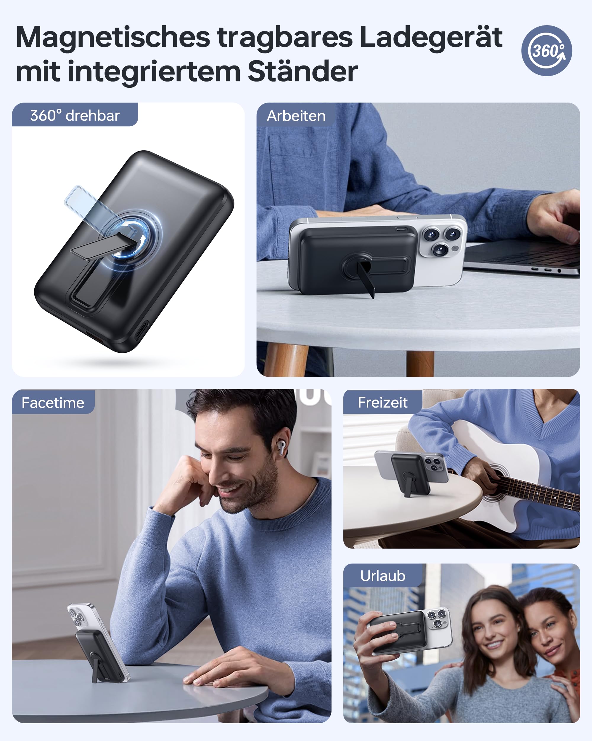 Powerbank für Magsafe, 12000mAh Magnetische Power Bank, PD 22.5W USB-A Ausgabe, Kabelloses Tragbares Ladegerät mit Typ-C-Eingang und Ausgang, LED-Anzeige für iPhone 17/16/15/14/13/12 Serie