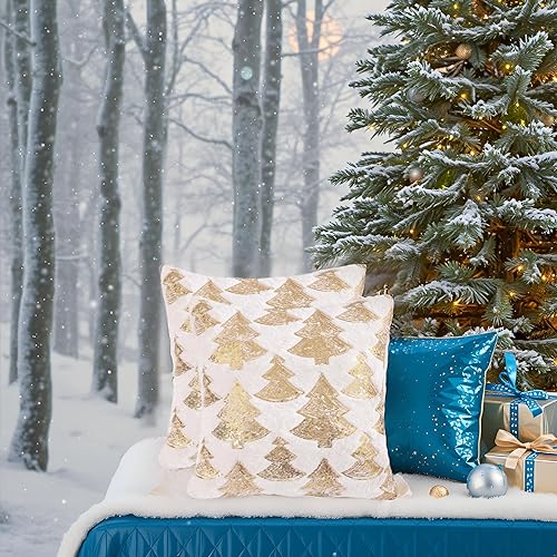 Miniatura 6 de Fundas de almohada de Navidad de 18 x 18 pulgadas, juego de 2 múltiples fundas de almohada de lentejuelas para árbol de Navidad, fundas de almohada