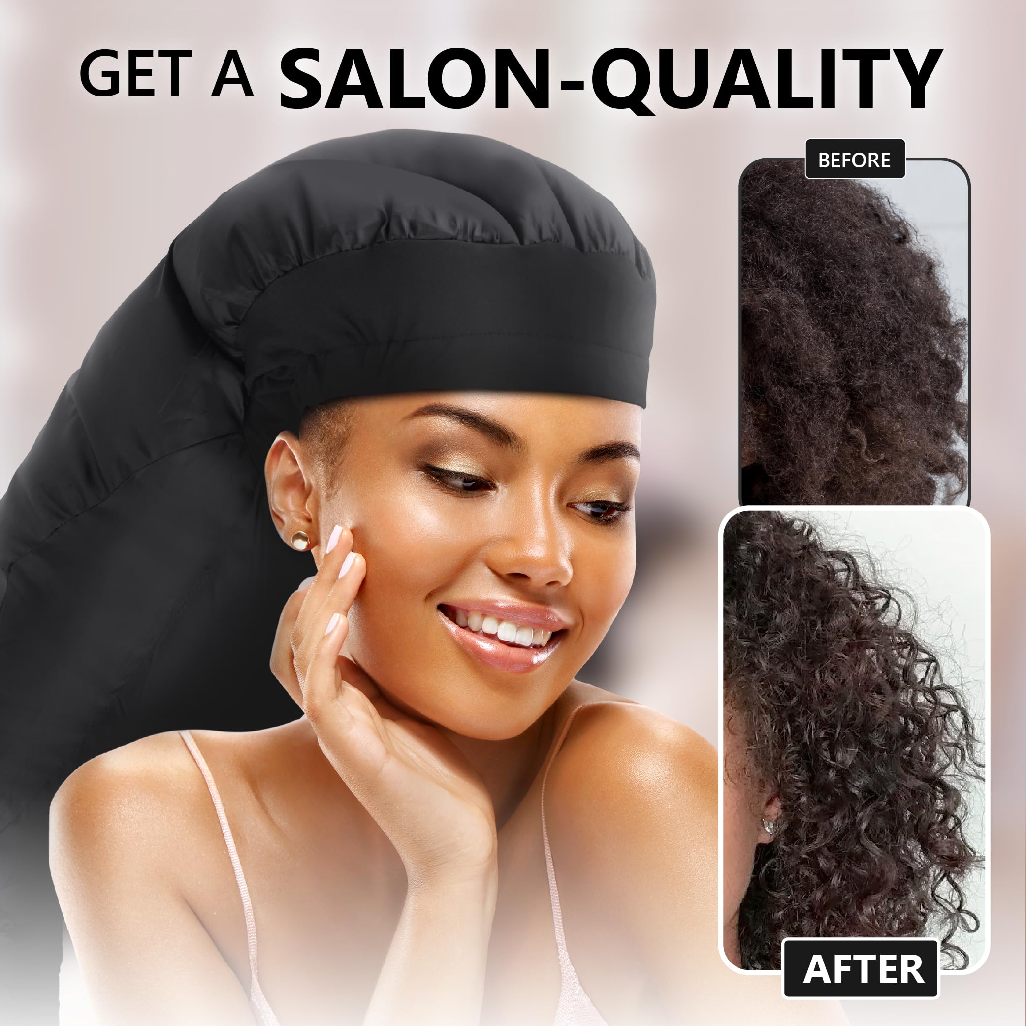 Large Hooded Hair Dryer Bonnet w/Integrated Headband - Reduces Heat Exposure Around Ears & Neck - Enhanced Size for Use with Rollers, Speeds Up Drying Time, Safe Deep Conditioning at Home, Adjustable