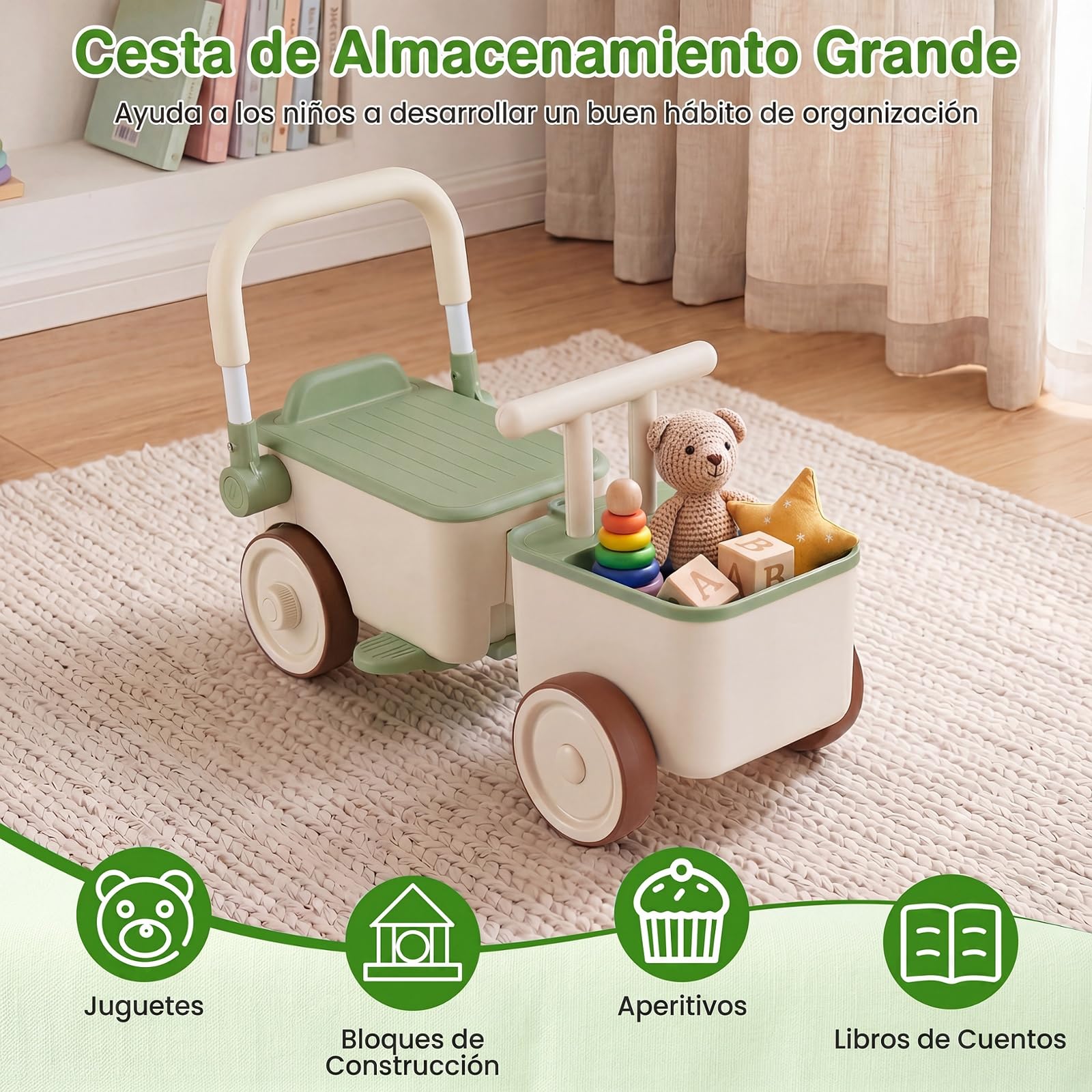 COSTWAY 3 en 1 Correpasillos para Niños, Cochecito de Empuje (Verde)
