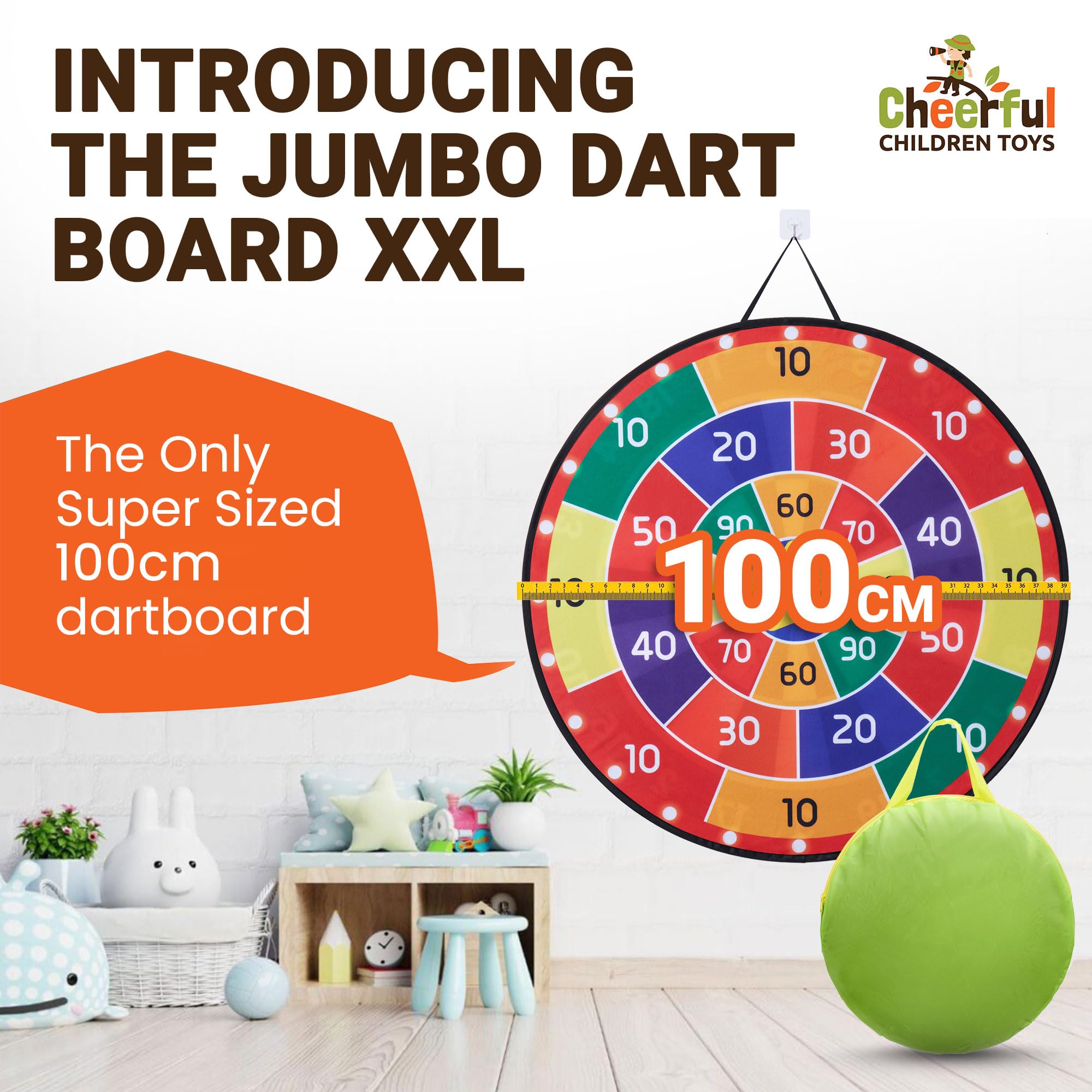 Cheerful Children Toys Jumbo Kids Dart Board Set XL or XXL, Large Dart Board with Reversible Designs - Image 2