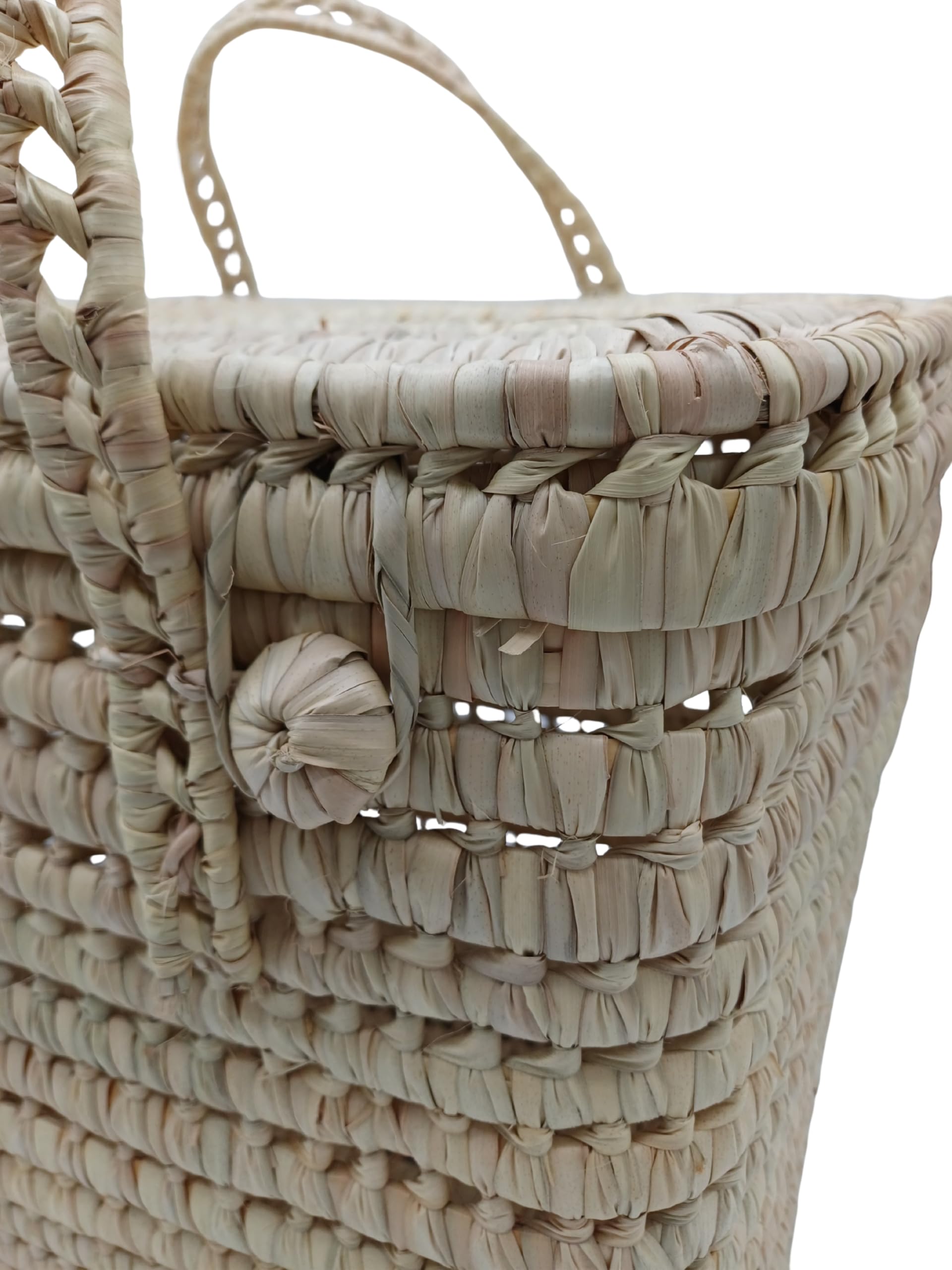 Cesta de Almacenamiento de Hoja de Palma Natural, Organizador Tejido, 45 cm, Baúl Decorativo para Juguetes