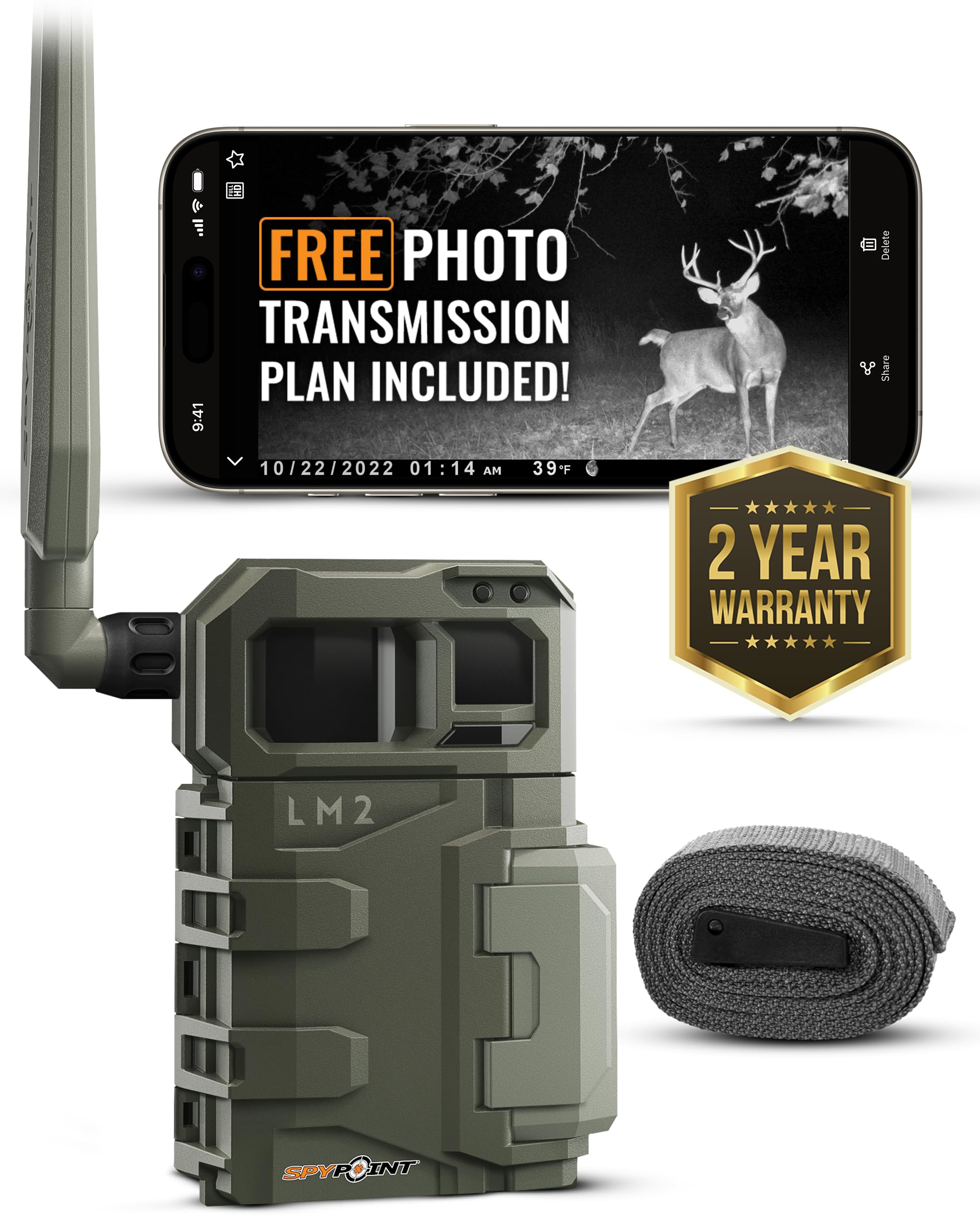 SpyPoint LM2 Cellular Trail Camera - 20MP Photos, Infrared Night Vision Photos, 90' Flash & Detection, 0.5S Trigger Speed, Optimized Antenna (US)