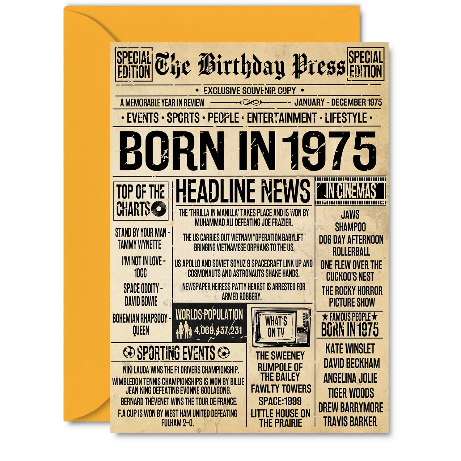 51st Birthday Card for Women Men - Bday Press Newspaper 1975 - Happy 51 Birthday Cards for Neighbour Auntie Grandma Friend Brother Daughter, A5 Bday Greeting Cards