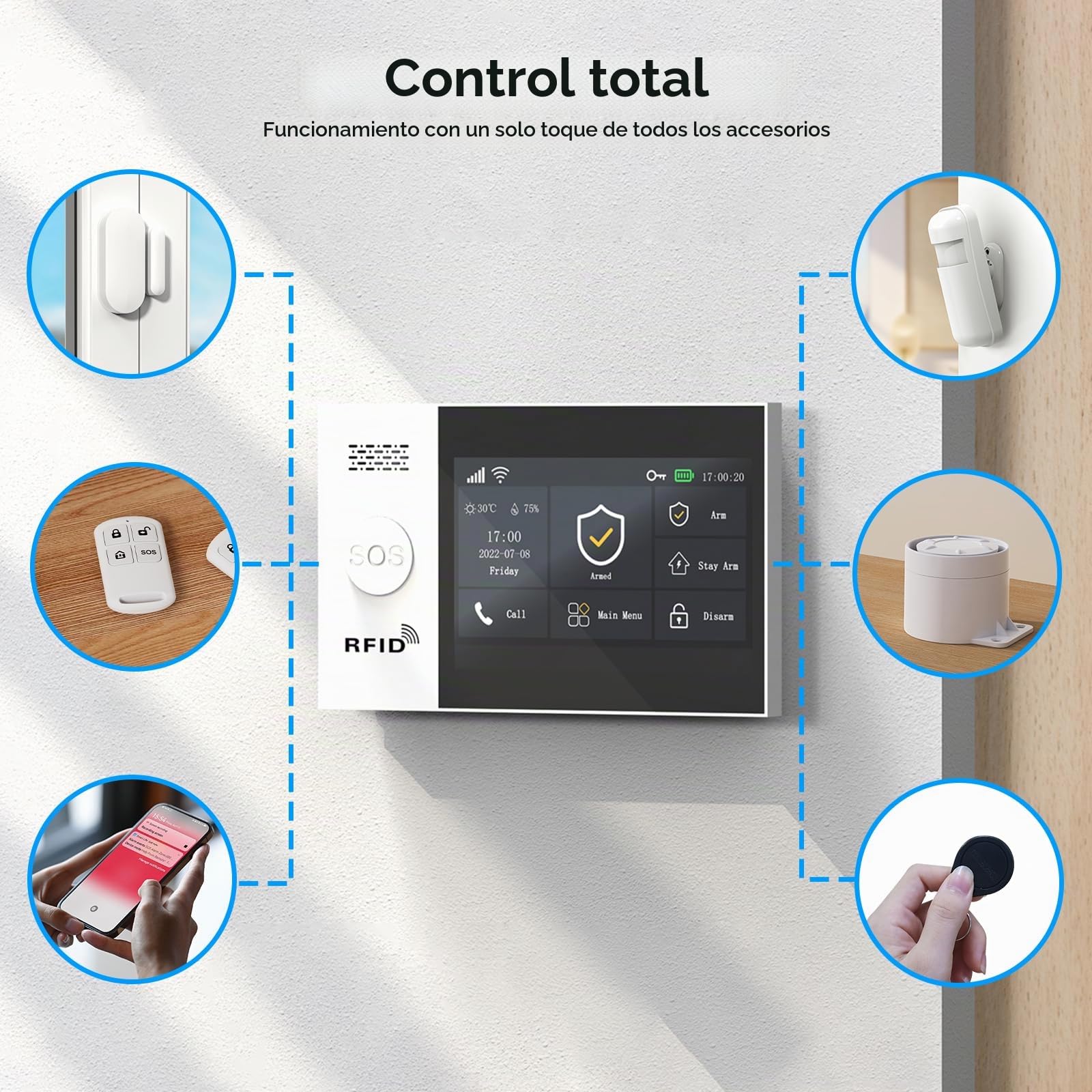 Sistema de Alarma inalámbrico para el hogar con cámara, Sistema de Alarma de Seguridad WiFi + 4G con Pantalla táctil de 4,3 Pulgadas, sin cuotas mensuales para la casa, Funciona con Alexa