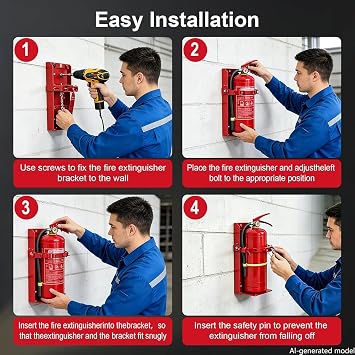 Heavy Duty Fire Extinguisher Bracket,Fire Extinguisher Mount Bracket for 10lb Dry/5lb Co2 Extinguisher,Metal Wall Mount Fire Extinguishers Holder for Vehicle, Boat, Marine, Truck, Home, School (Red)