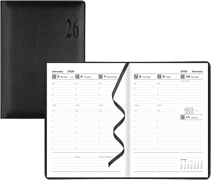 Letts of London 2026 Milano Weekly Appointment Book and Planner, 12 Months, January to December, A5 Size, 8.25" x 5.875", Sewn Binding, Textured Cover, English, Black CTO3XUBK-26