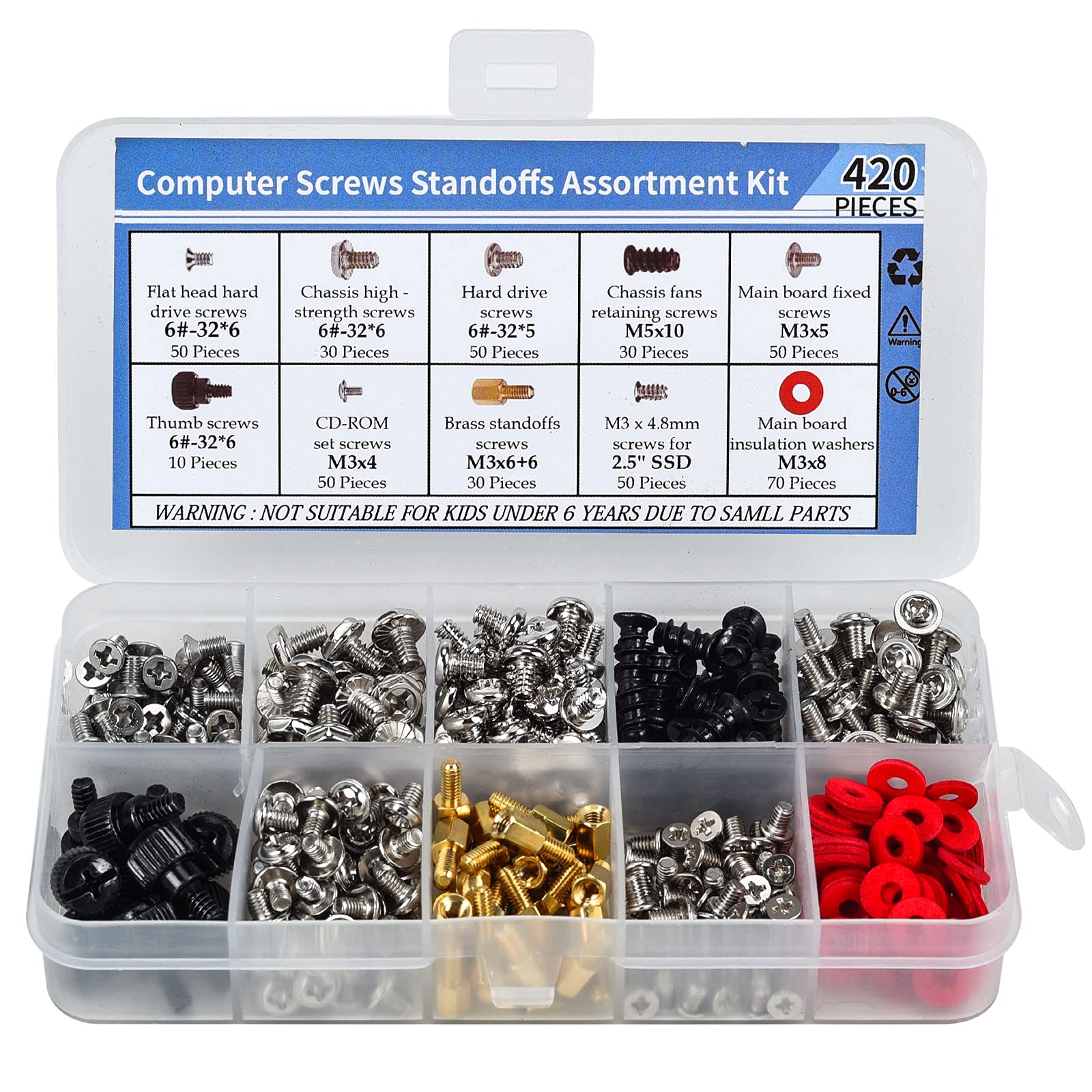 420PCS Computer Screws Standoffs Assortment Kit, Motherboard Screws for Universal Motherboard SSD Hard Drive PC Fan Power Supply Graphics PC Case, for DIY PC Installation & Repair