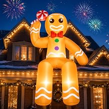 9FT Christmas Inflatable Gingerbread Man Roof Sitting Decorations Outdoor