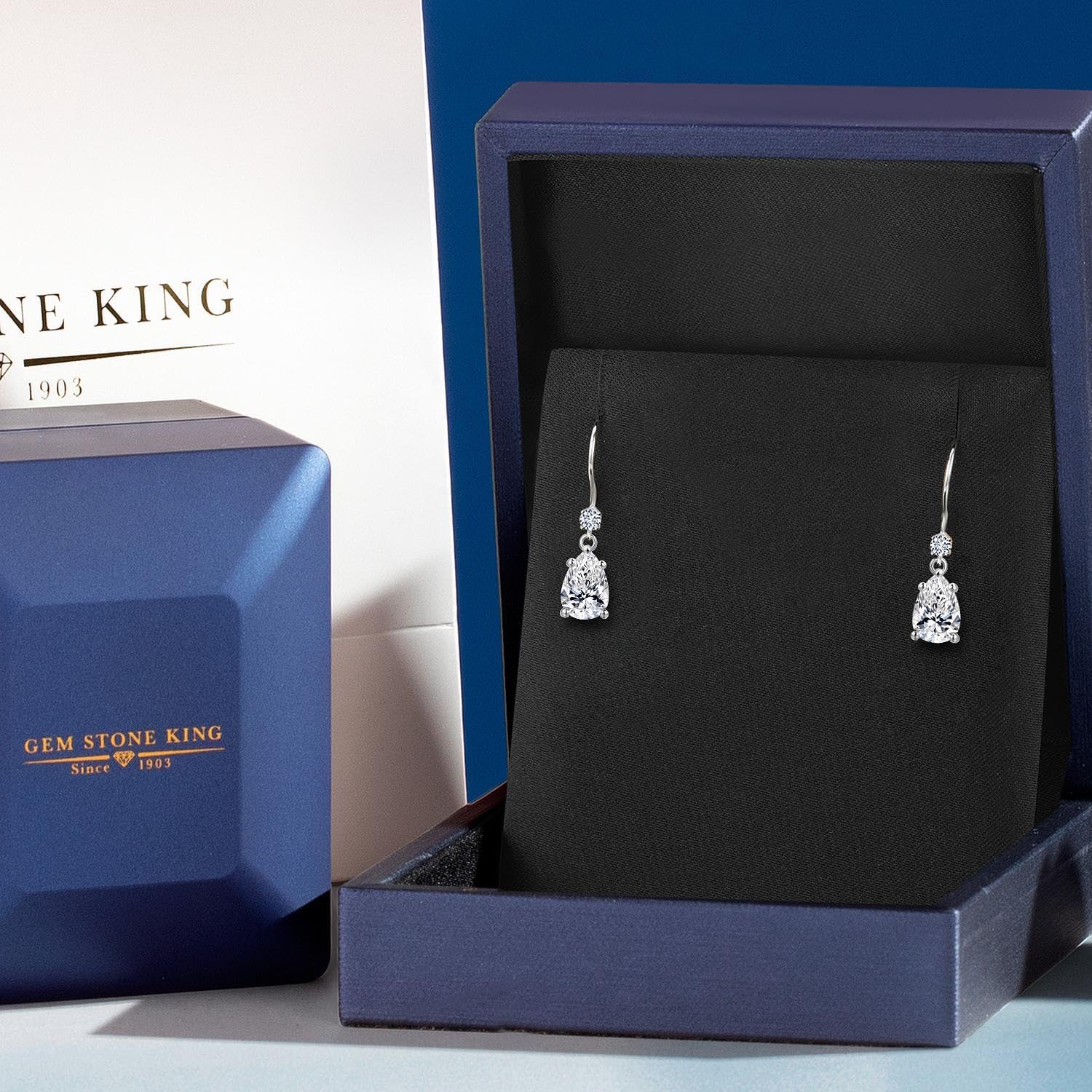 Gem Stone King 1.53 Cttw Lab Grown Diamond Dangle Earrings for Women | 14K White Gold | Pear Shape Center Diamond 0.70 Ct | IGI Certified | E-F Color | VS1-VS2 Clarity - Image 4