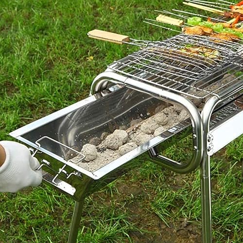 Miniatura 2 de Parrilla de carbón para barbacoa, de acero inoxidable, plegable, portátil, kit de herramientas para barbacoa al aire libre, camping, senderismo,