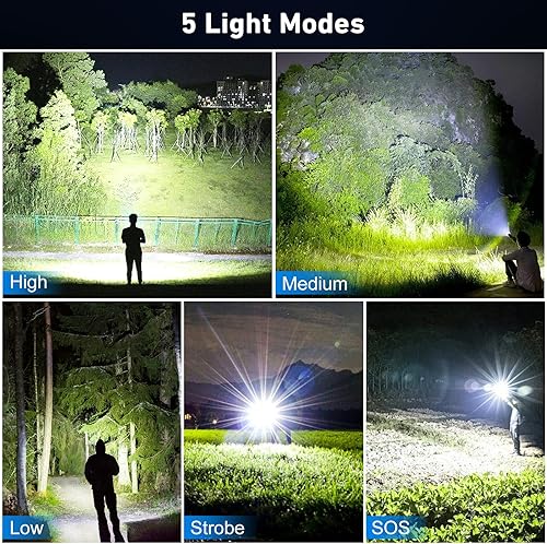 Miniatura 5 de Linterna recargable de 99,000 lúmenes altos, paquete de 2 linternas recargables superbrillantes para el hogar, luz LED de larga duración de 15 horas